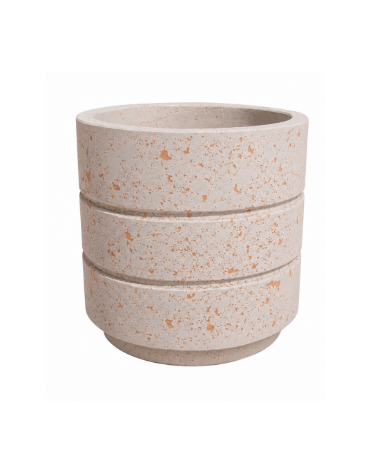 Fioriera circolare tonda in cemento calcestruzzo con scanalature per esterno - colore Bianco travertino - cm Ø54x57h - CAM