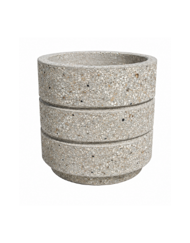 Fioriera circolare tonda in cemento calcestruzzo con scanalature per esterno - colore Grigio sabbiato - cm Ø 54x57h - CAM