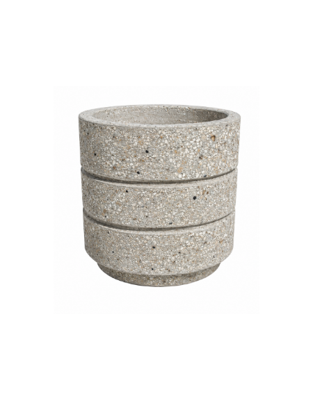 Fioriera circolare tonda in cemento calcestruzzo con scanalature per esterno - colore Grigio sabbiato - cm Ø 54x57h - CAM