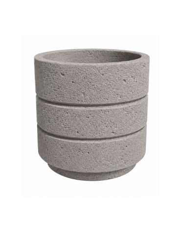 Fioriera circolare tonda in cemento calcestruzzo con scanalature per esterno - colore Bianco sabbiato - cm Ø 54x57h - CAM