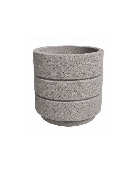 Fioriera circolare tonda in cemento calcestruzzo con scanalature per esterno - colore Bianco sabbiato - cm Ø 54x57h - CAM