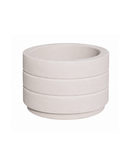 Fioriera circolare tonda in cemento calcestruzzo con scanalature per esterno - colore Bianco pietra - cm Ø80x50h - CAM