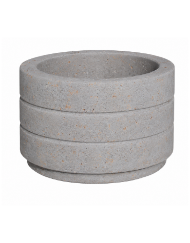 Fioriera circolare tonda in cemento calcestruzzo con scanalature per esterno - colore Grigio travertino - cm Ø 80x50h - CAM