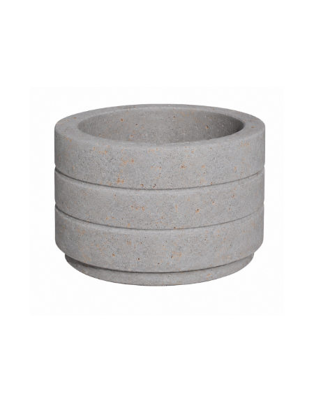 Fioriera circolare tonda in cemento calcestruzzo con scanalature per esterno - colore Grigio travertino - cm Ø 80x50h - CAM