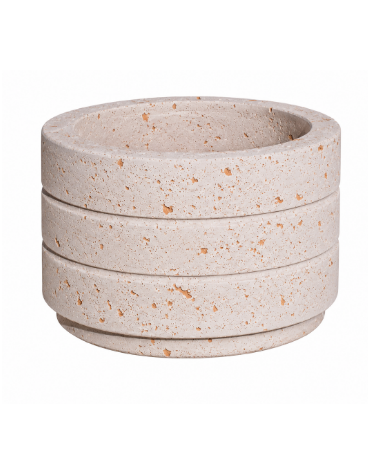 Fioriera circolare tonda in cemento calcestruzzo con scanalature per esterno - colore Bianco travertino - cm Ø80x50h - CAM