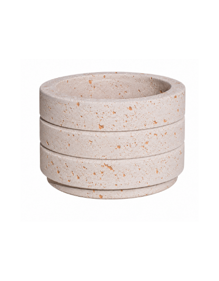 Fioriera circolare tonda in cemento calcestruzzo con scanalature per esterno - colore Bianco travertino - cm Ø80x50h - CAM