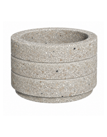 Fioriera circolare tonda in cemento calcestruzzo con scanalature per esterno - colore Grigio sabbiato - cm Ø80x50h - CAM