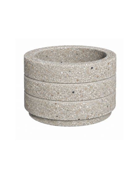 Fioriera circolare tonda in cemento calcestruzzo con scanalature per esterno - colore Grigio sabbiato - cm Ø80x50h - CAM