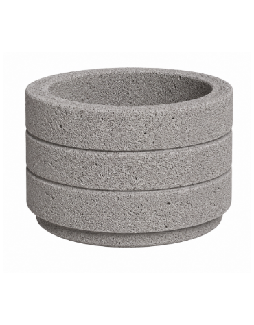 Fioriera circolare tonda in cemento calcestruzzo con scanalature per esterno - colore Bianco sabbiato - cm Ø80x50h - CAM