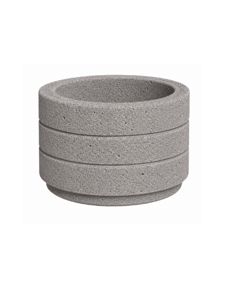 Fioriera circolare tonda in cemento calcestruzzo con scanalature per esterno - colore Bianco sabbiato - cm Ø80x50h - CAM