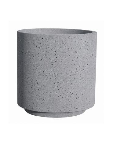 Fioriera tonda cilindrica in cemento calcestruzzo per esterno - colore Grigio pietra - con zoccolatura - cm Ø 65x70h - CAM