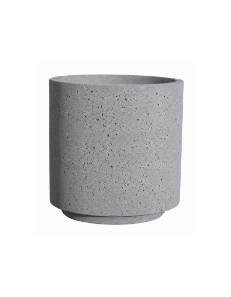 Fioriera tonda cilindrica in cemento calcestruzzo per esterno - colore Grigio pietra - con zoccolatura - cm Ø 65x70h - CAM