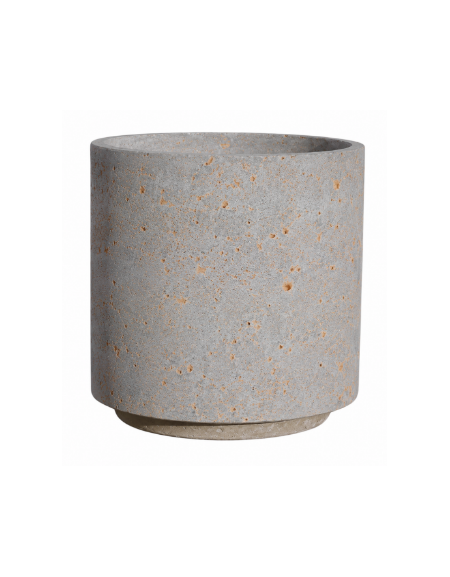 Fioriera tonda cilindrica in cemento calcestruzzo per esterno - colore Grigio travertino - con zoccolatura - cm Ø 65x70h - CAM