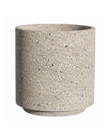 Fioriera tonda cilindrica in cemento calcestruzzo per esterno - colore Grigio sabbiato - con zoccolatura - cm Ø 65x70h - CAM