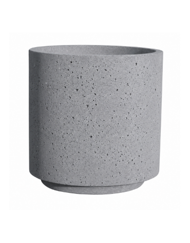 Fioriera tonda cilindrica in cemento calcestruzzo per esterno - colore Grigio pietra - con zoccolatura - cm Ø 60x70h - CAM