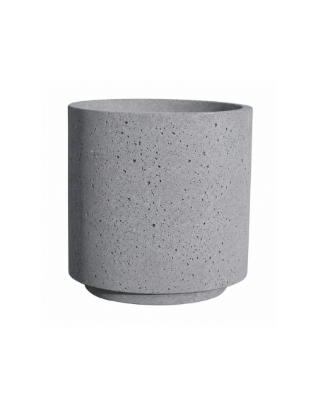 Fioriera tonda cilindrica in cemento calcestruzzo per esterno - colore Grigio pietra - con zoccolatura - cm Ø 60x70h - CAM