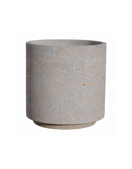 Fioriera tonda cilindrica in cemento calcestruzzo per esterno - colore Grigio travertino - con zoccolatura - cm Ø 60x70h - CAM