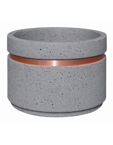 Fioriera circolare tonda in cemento calcestruzzo con fascia color rame per esterno - colore Grigio pietra - cm Ø 109x67h - CAM