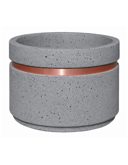 Fioriera circolare tonda in cemento calcestruzzo con fascia color rame per esterno - colore Grigio pietra - cm Ø 109x67h - CAM