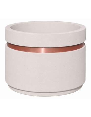 Fioriera circolare tonda in cemento calcestruzzo con fascia color rame per esterno - colore Bianco pietra - cm Ø 109x67h - CAM
