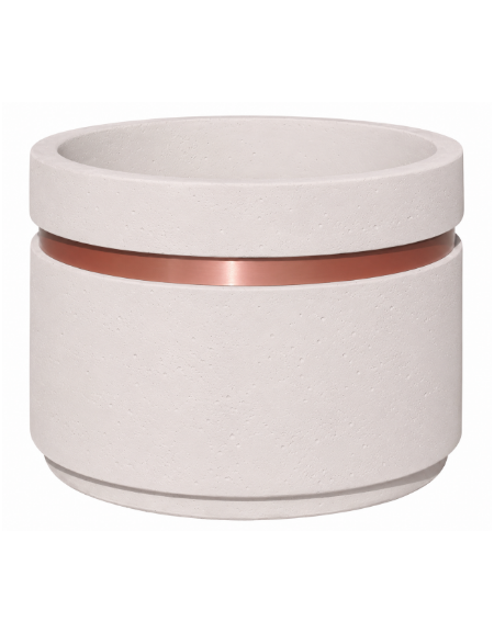 Fioriera circolare tonda in cemento calcestruzzo con fascia color rame per esterno - colore Bianco pietra - cm Ø 109x67h - CAM
