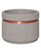 Fioriera circolare tonda in cemento calcestruzzo - fascia color rame per esterno - colore Grigio travertino - cm Ø109x67h - CAM