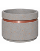 Fioriera circolare tonda in cemento calcestruzzo - fascia color rame per esterno - colore Grigio travertino - cm Ø109x67h - CAM