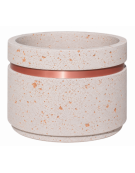 Fioriera circolare tonda in cemento calcestruzzo - fascia color rame per esterno - colore Bianco travertino - cm Ø109x67h - CAM
