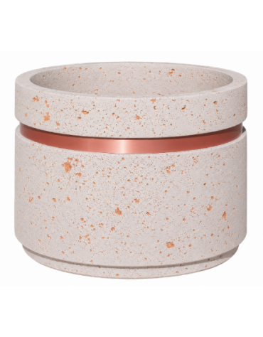 Fioriera circolare tonda in cemento calcestruzzo - fascia color rame per esterno - colore Bianco travertino - cm Ø109x67h - CAM