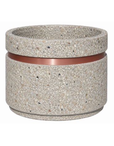 Fioriera circolare tonda in cemento calcestruzzo - fascia color rame per esterno - colore Grigio sabbiato - cm Ø109x67h - CAM