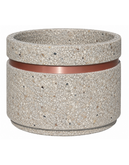 Fioriera circolare tonda in cemento calcestruzzo - fascia color rame per esterno - colore Grigio sabbiato - cm Ø109x67h - CAM