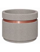 Fioriera circolare tonda in cemento calcestruzzo - fascia color rame - per esterno - colore Bianco sabbiato - cm Ø109x67h - CAM