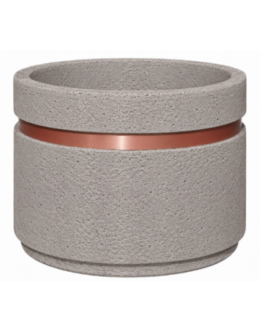 Fioriera circolare tonda in cemento calcestruzzo - fascia color rame - per esterno - colore Bianco sabbiato - cm Ø109x67h - CAM