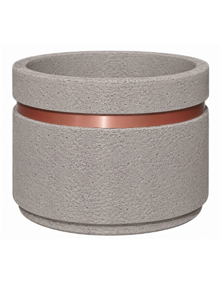 Fioriera circolare tonda in cemento calcestruzzo - fascia color rame - per esterno - colore Bianco sabbiato - cm Ø109x67h - CAM
