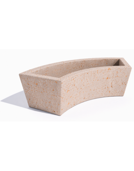 Fioriera trapezoidale design Curvo in cemento calcestruzzo per esterno - colore Bianco travertino - cm 176x60x45h - Conforme CAM
