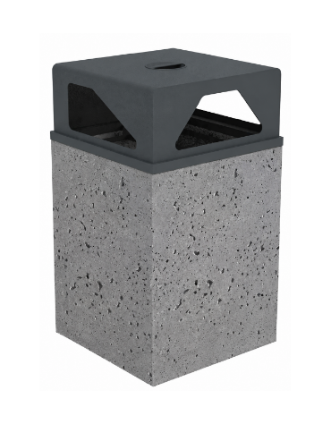 Cestino portarifiuti a base quadrata in cemento con coperchio - colore Grigio pietra - cm 60x60x97,8h - Conforme ai CAM