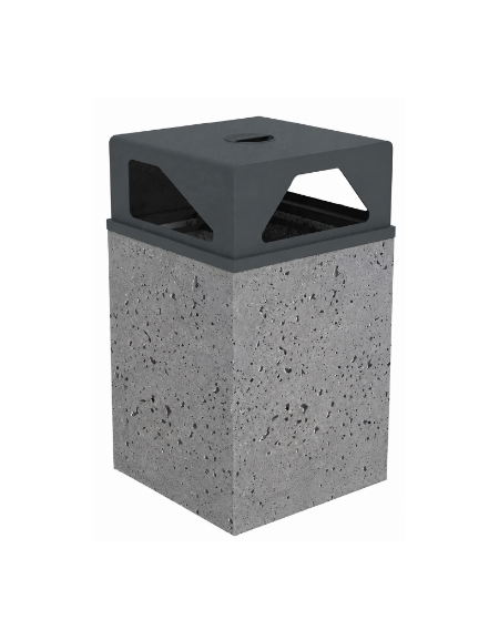 Cestino portarifiuti a base quadrata in cemento con coperchio - colore Grigio pietra - cm 60x60x97,8h - Conforme ai CAM