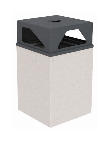 Cestino portarifiuti a base quadrata in cemento con coperchio - colore Bianco pietra - cm 60x60x97,8h - Conforme ai CAM
