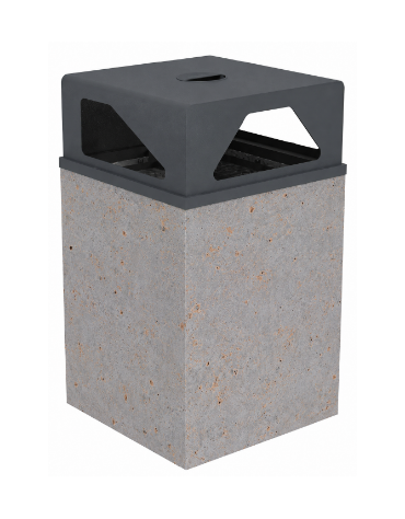 Cestino portarifiuti a base quadrata in cemento con coperchio - colore Grigio travertino - cm 60x60x97,8h - Conforme ai CAM