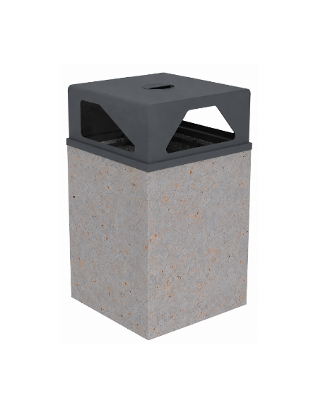 Cestino portarifiuti a base quadrata in cemento con coperchio - colore Grigio travertino - cm 60x60x97,8h - Conforme ai CAM