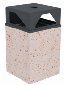 Cestino portarifiuti a base quadrata in cemento con coperchio - colore Bianco travertino - cm 60x60x97,8h - Conforme ai CAM