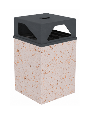 Cestino portarifiuti a base quadrata in cemento con coperchio - colore Bianco travertino - cm 60x60x97,8h - Conforme ai CAM