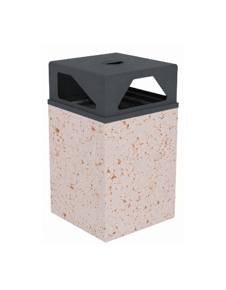 Cestino portarifiuti a base quadrata in cemento con coperchio - colore Bianco travertino - cm 60x60x97,8h - Conforme ai CAM