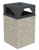 Cestino portarifiuti a base quadrata in cemento con coperchio - colore Grigio sabbiato - cm 60x60x97,8h - Conforme ai CAM