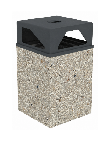 Cestino portarifiuti a base quadrata in cemento con coperchio - colore Grigio sabbiato - cm 60x60x97,8h - Conforme ai CAM