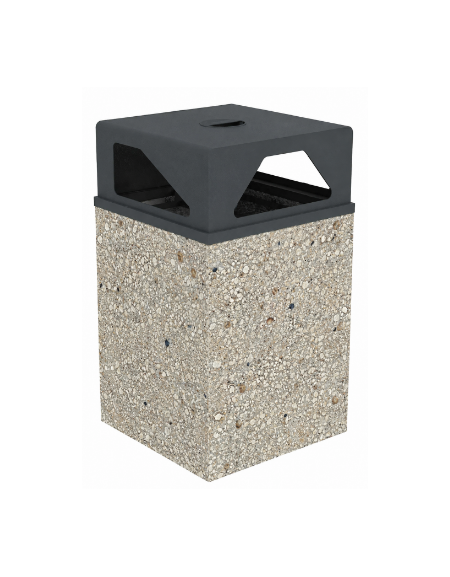Cestino portarifiuti a base quadrata in cemento con coperchio - colore Grigio sabbiato - cm 60x60x97,8h - Conforme ai CAM