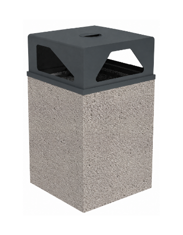 Cestino portarifiuti a base quadrata in cemento con coperchio - colore Bianco sabbiato - cm 60x60x97,8h - Conforme ai CAM