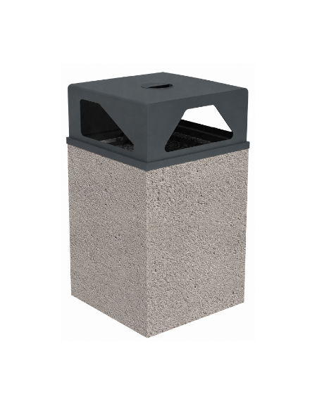 Cestino portarifiuti a base quadrata in cemento con coperchio - colore Bianco sabbiato - cm 60x60x97,8h - Conforme ai CAM