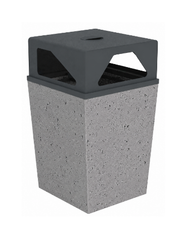 Cestino portarifiuti trapezoidale in cemento con coperchio - colore Grigio pietra - cm 60x60x97,8h - Conforme ai CAM