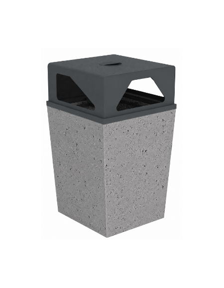 Cestino portarifiuti trapezoidale in cemento con coperchio - colore Grigio pietra - cm 60x60x97,8h - Conforme ai CAM